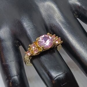 Elegant Gold Ring with Pink Accents
